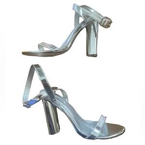 Cape Robbin Heels 7 CONNIE Prom Metallic Leather Ankle Strap Open Toe Silver